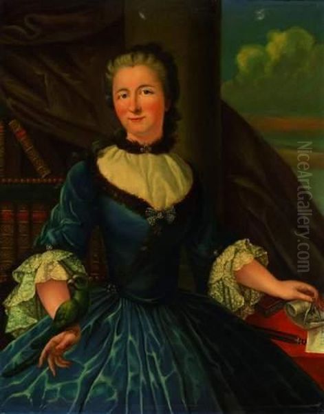 Portrait De La Marquise Emilie Du Chatelet (1706 -1749) Dans Sa Bibliotheque. Oil Painting by Marianne Loir