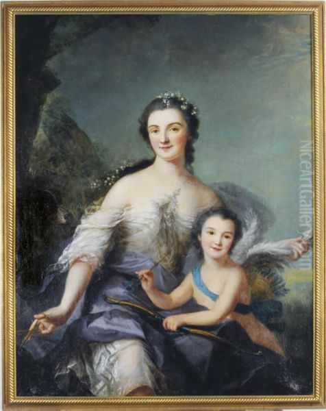 Portrait Of A Lady As Venus With Her Son As Cupid Oil Painting by Marianne Loir