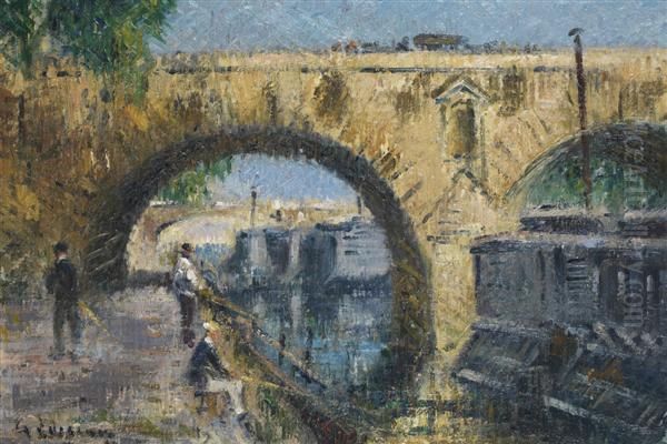 Pecheurs A La Ligne Sur Le Pont Marie Oil Painting by Gustave Loiseau