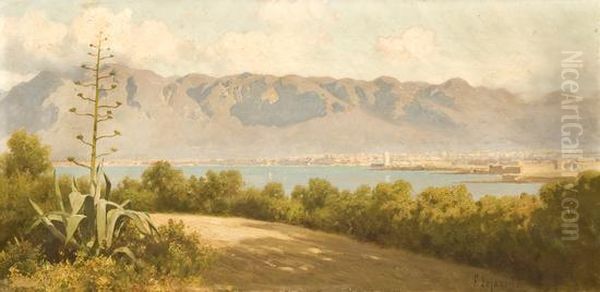 Palermo, Panorama Dalla Villa Belmonte Oil Painting by Francesco Lojacono