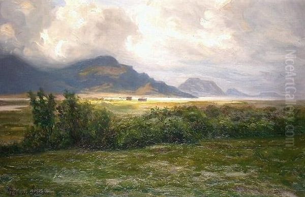 Fjordlandskap Oil Painting by Marie Lokke