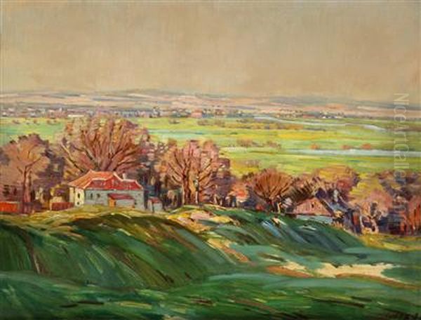 A Landscape With Houses Oil Painting by Stanislav Lolek