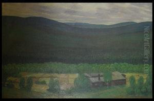 Landscape With Farm Buildings And Forested Hills Oil Painting by Anders Loman