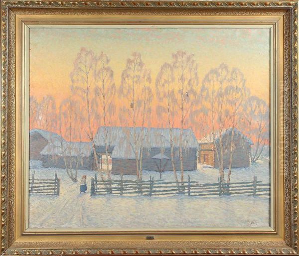 Vinterlandskap Med Gard - Signerad A. Loman Oil Painting by Anders Loman