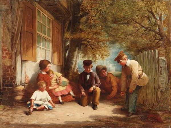 A Game Of Marbles Oil Painting by J.L. Lomas