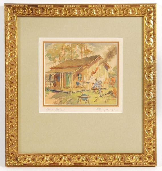 Bayou Cabin Oil Painting by Charles Oglesby Longabaugh