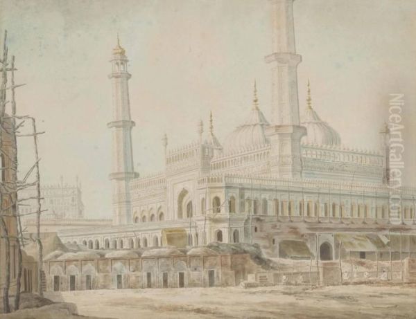 The Mosque Adjacent To The Imambara Of Nawab Asaf-ud-daulah Oil Painting by Thomas Longcroft