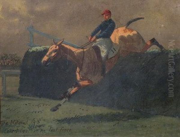 The National 1913-covertcoat At The Last Fence Oil Painting by William Verner Longe