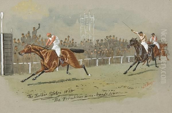 The Eclipse Stakes 1895 - The Frenchman Winshands Down Oil Painting by William Verner Longe