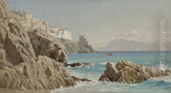 Italian Coastal View Oil Painting by Ernest Wadsworth Longfellow