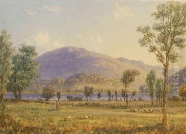 Figures In Mountain River Landscape Oil Painting by William Taylor Longmire