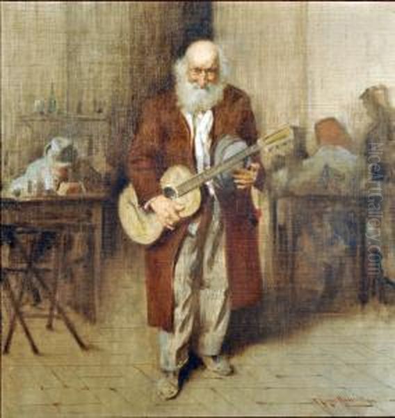 Suonatore Di Chitarra Oil Painting by Francesco Longo Mancini