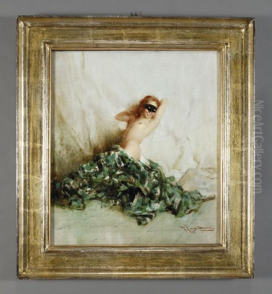 Nudo Di Donna Con Drappo Verde Oil Painting by Francesco Longo Mancini