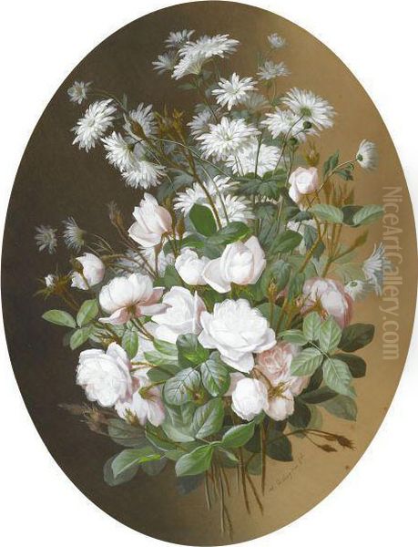 White Roses And Daisies Oil Painting by Paul De Longpre