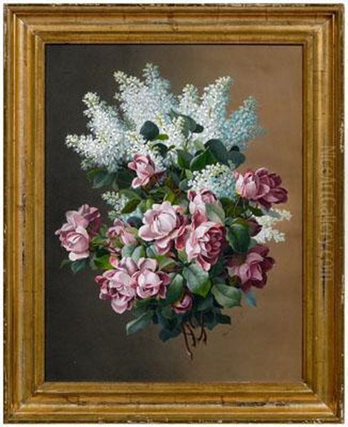 Bouquet Of Rosesand Lilacs Oil Painting by Paul De Longpre