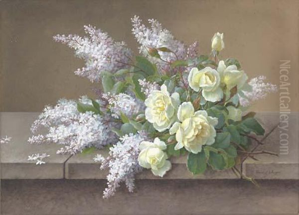 Bouquet With Roses And Lilacs Oil Painting by Paul De Longpre