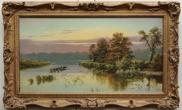 River Landscape With Figure Oil Painting by Edgar Longstaffe