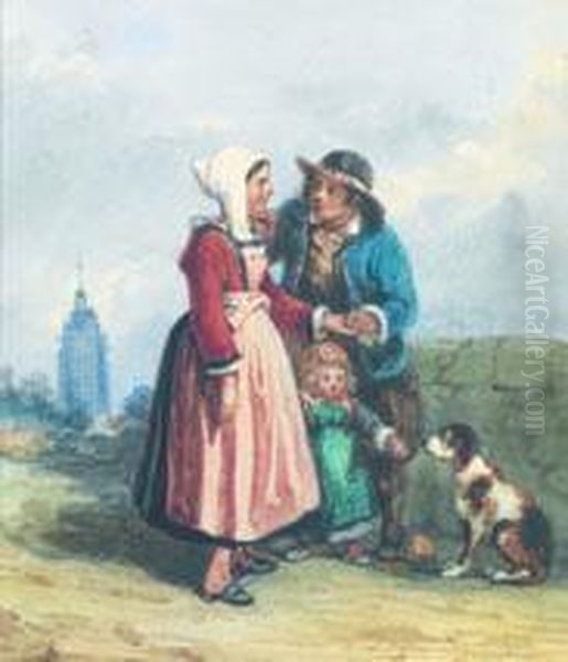 Couple De Bretons Au Petit Chien Oil Painting by Alexandre Marie Longuet