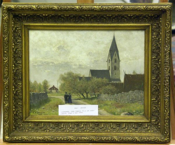 Flanorer Utanfor Gotlandsk Kyrka. Oil Painting by Carl Ewald Lonngren