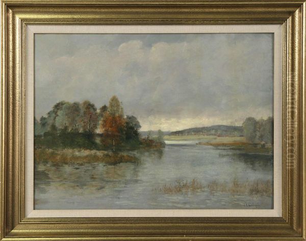 Varlandskap Med Insjo Oil Painting by Carl Ewald Lonngren