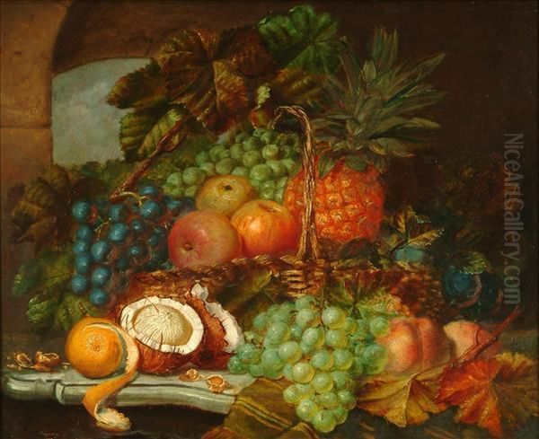 Still Life Of Fruiton A Ledge Oil Painting by W. Lonsdale