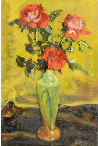 Vaso Con Rose Oil Painting by Nidia Lonza