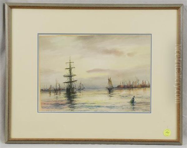 Sailing Ships In Boston Harbor Oil Painting by Charles Russell Loomis