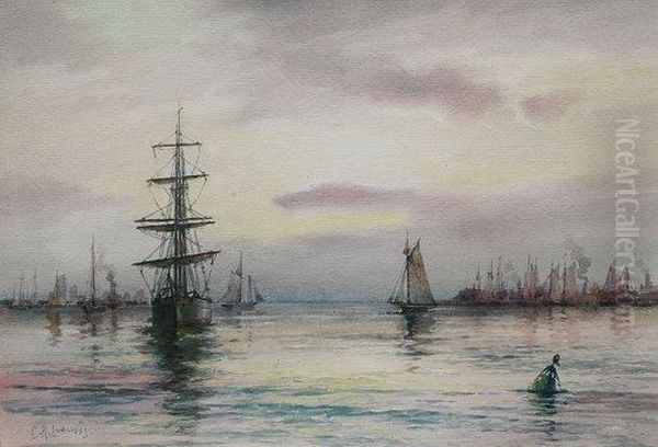 Boston Harbor Scene Oil Painting by Charles Russell Loomis