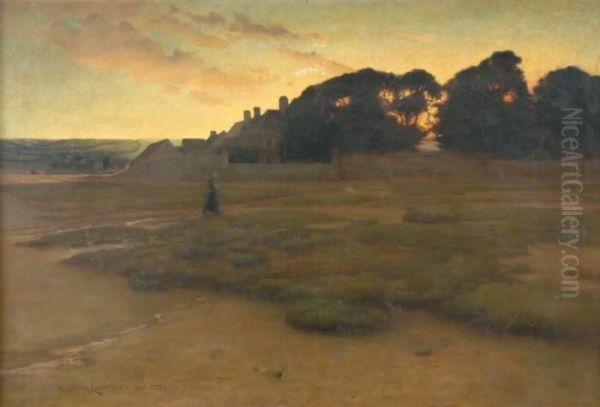 Afton - Carteret. Signerad Och Daterad Charteret 1884. Duk, 95x140 Oil Painting by Chester Loomis