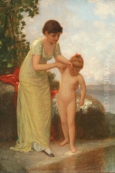 Bath Time Oil Painting by Henry Augustus Loop