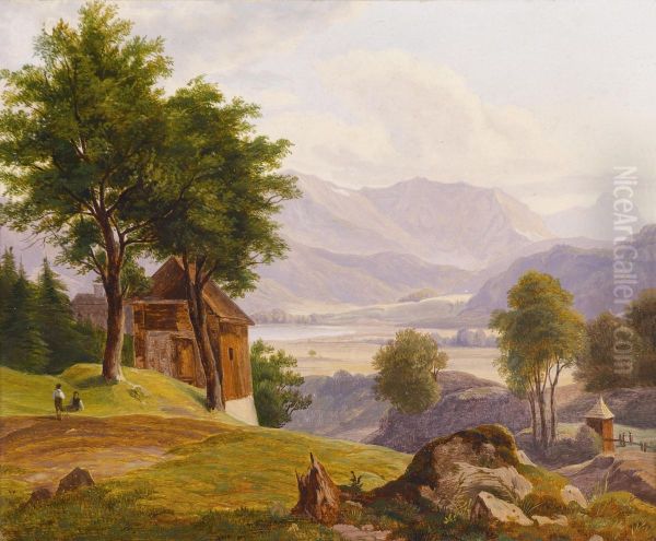 Circle Scene From Thesalzkammergut Oil Painting by Friedrich Loos