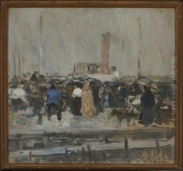 Regnerischer Markttag. Oil Painting by Hans Looschen