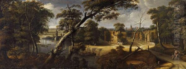 Weite Landschaft Mit Ausblick Auf Ein Dorf Oil Painting by Jan Looten