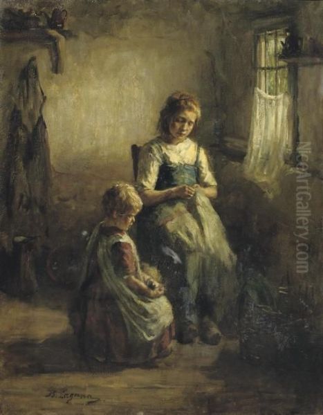 Chores For Children Oil Painting by Baruch Lopez De Leao Laguna