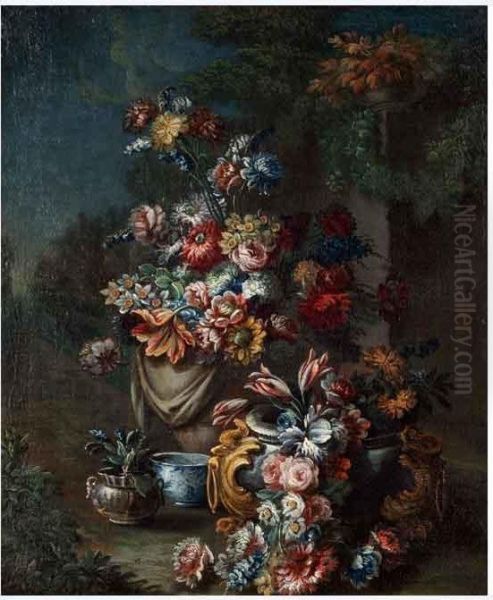 Vasi Fioriti In Un Giardino Oil Painting by Gasparo Lopez