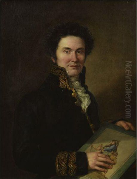 Portrait Of A Gentleman, Dressed In Military Tunic, Holding Aportfolio Of Illustrations Oil Painting by Vicente Lopez y Portana