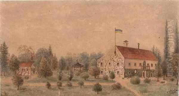 Landhaus Mit Garten Und Kapelle Oil Painting by Adolf Lorba