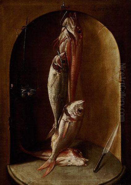 Bodegon De Pescados Y Cuchillo Oil Painting by Felix Lorente