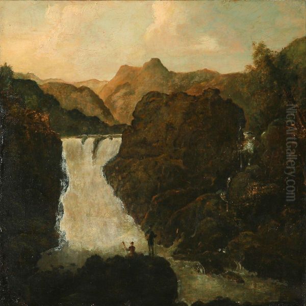 Norwegian Landscape With A Raging Foss Oil Painting by Carl Friedrich A. Lorentzen