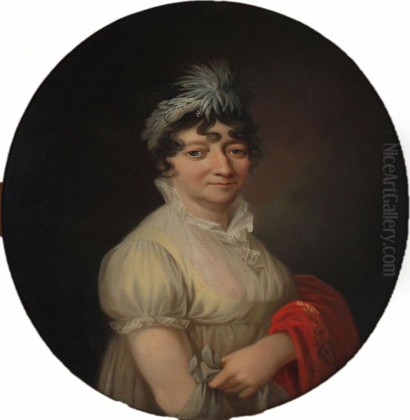 Portrait Of A Woman Dressed In White Oil Painting by Christian August Lorentzen