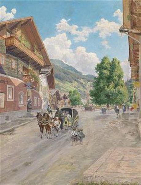 The Square In Wagrain Oil Painting by Carl Lorenz