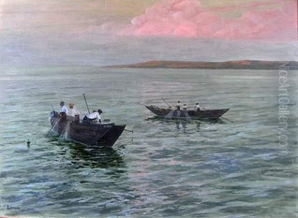 Pecheurs Sur Le Lac De Constance Oil Painting by Carl Lorenz