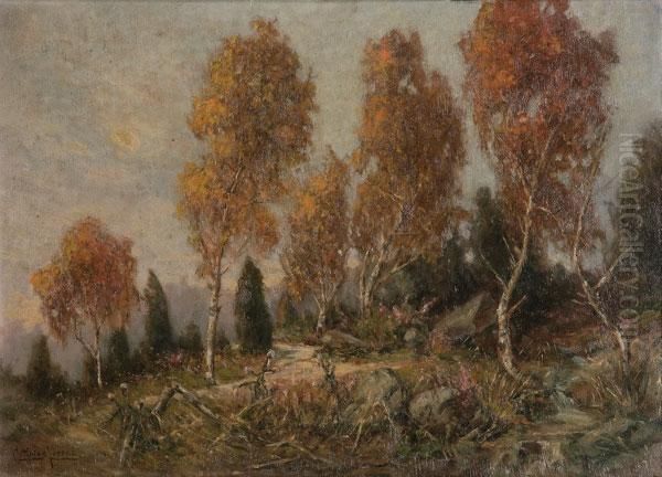 Landscape With Birch Trees Oil Painting by Gottfried Lorenz