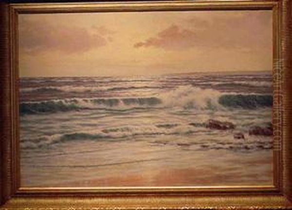 Breaking Waves On The Shore Oil Painting by Richard Lorenz Mellenbach