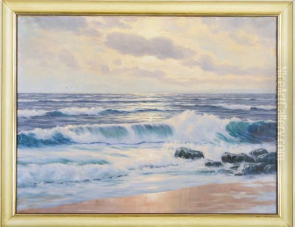 Waves Crashing On The Beach Oil Painting by Richard Lorenz