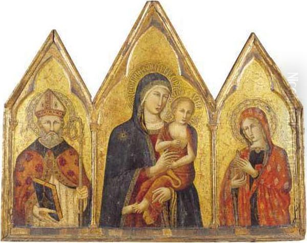 Madonna Con Il Bambino, Santo Vescovo E Santa Maria Maddalena Oil Painting by Pietro Lorenzetti