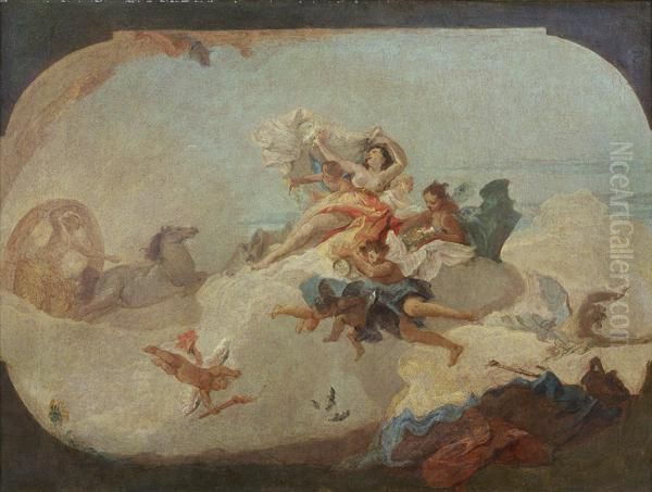 L'aurore, Esquisse Pour Le Plafond A Vue Chantournee Du Palazzogiusti Del Giardino A Verone Oil Painting by Francesco Lorenzi