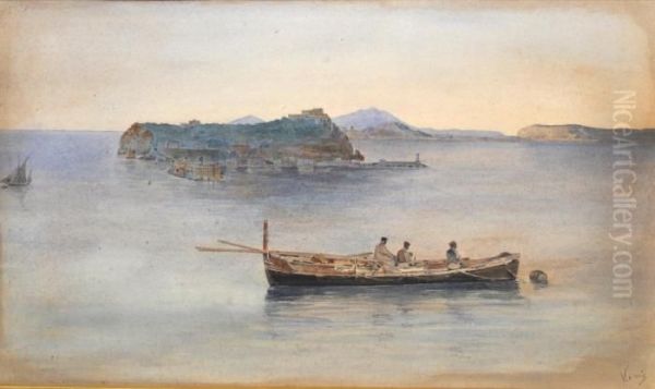 Marina Con Pescatori Oil Painting by Vincenzo Loria