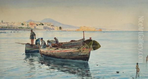 Pescatori A Mergellina Oil Painting by Vincenzo Loria