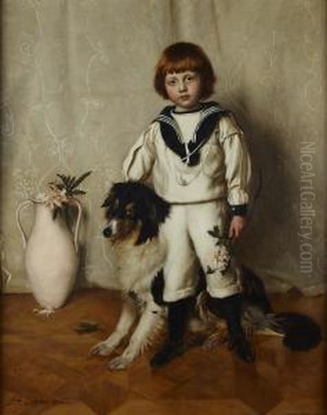 Patrick, Son Of Sir David Chalmers, And His Dog Oil Painting by John Henry Lorimer